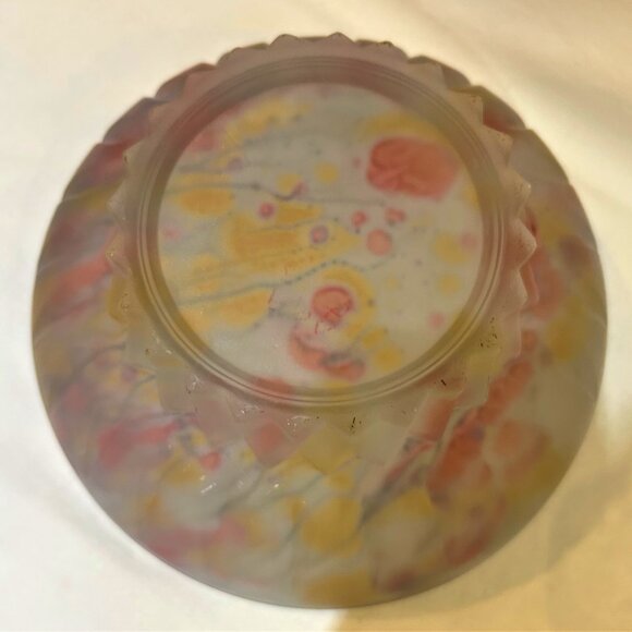 Rueven Art Glass Bowl Nouveau Art Pink Yellow Gray Hand Made 8.75" D x 4" H - Picture 5 of 6